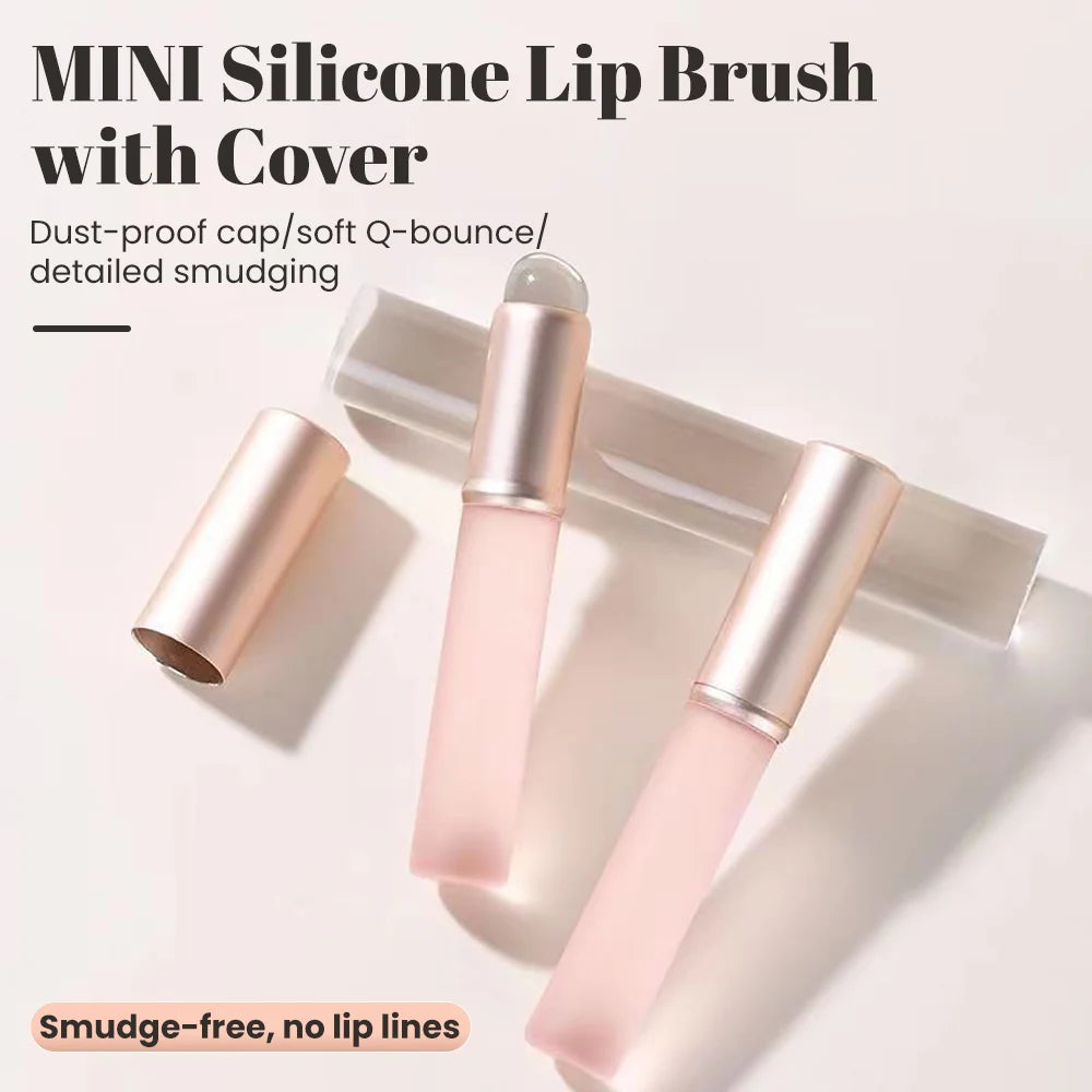 Silicone Lip Brush With Cover Round Head Angled Portable Lip Gloss Easy to Clean Makeup Brush Concealer Eyeshadow Lip Brushes